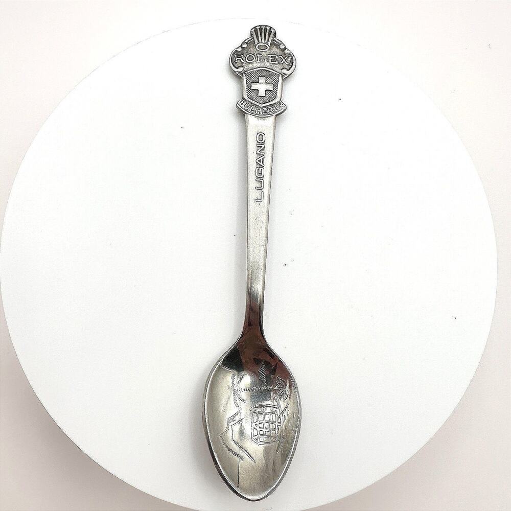 Vintage 90s Rolex Bucherer Lugano Souvenir Spoon Silver Tone Collector